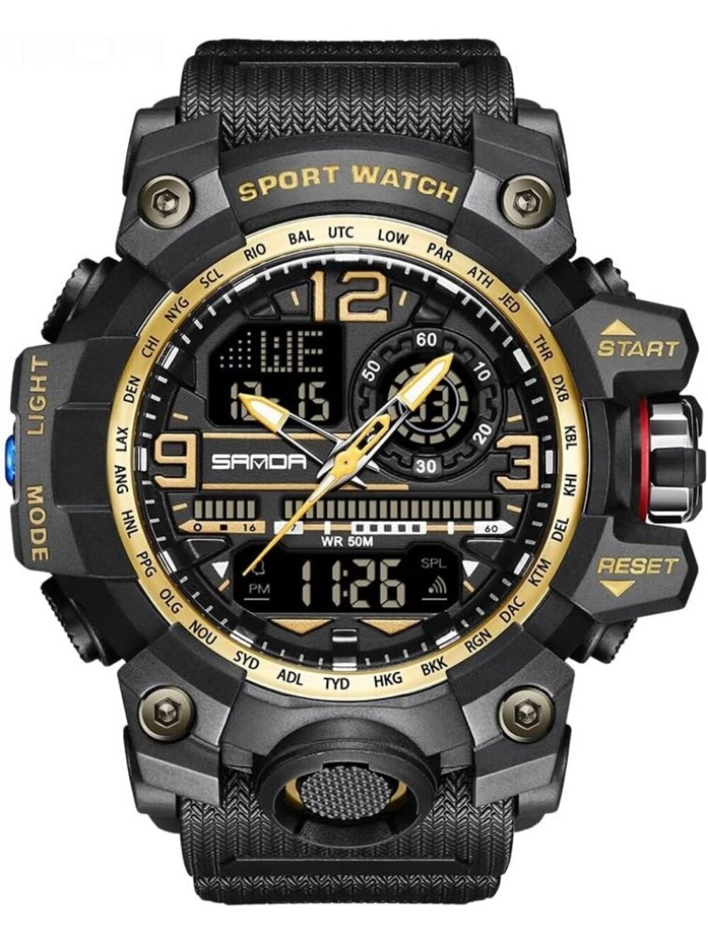 Men's Black Gold Analog Quartz Sports Waterproof Military Tactical Digital Watch